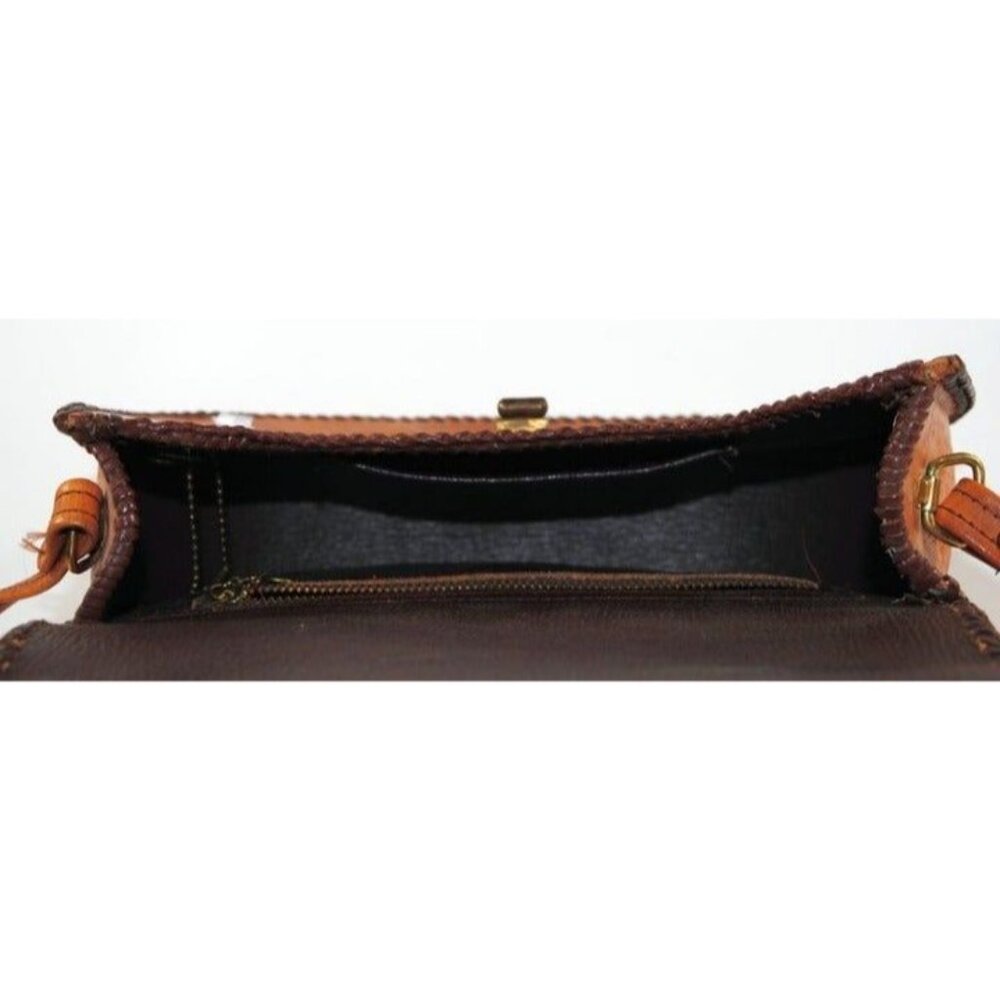 Handmade Tooled Brown Leather Saddle Style Handbag Original Pyrm - Picture 7 of 9